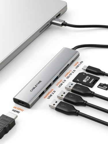 USB концентратор CABLETIME HB02G (CT-HBP2-AG7) ECO 7-в-1, 4K@30Hz, 5Gbps, USB-C HUB - Gray USB концентратор CABLETIME HB02G (CT-HBP2-AG7) ECO 7-в-1, 4K@30Hz, 5Gbps, USB-C HUB - Gray