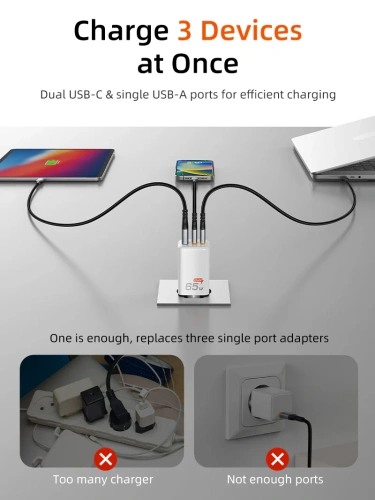 Зарядное устройство CABLETIME GA65W (CT-GAN65-PW) GaN PD3.0 2C1A 65 Вт, белый фото 10