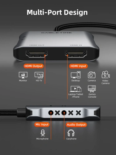 Адаптер видеозахвата CABLETIME CB67G (CT-ACHC3L-AG) USB 3.0 A+C в HDMI с петлевым выходом фото 2