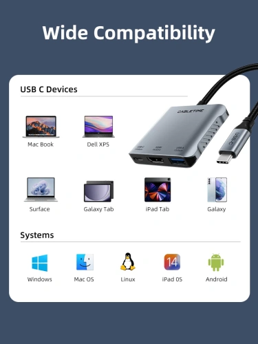 USB-концентратор CABLETIME CB75G (CT-CM1H4K-AG) 5-в-1 USB-C HUB, 10 Гбит/с, HDMI 4K@60Hz, 140W - Gray фото 10 USB-концентратор CABLETIME CB75G (CT-CM1H4K-AG) 5-в-1 USB-C HUB, 10 Гбит/с, HDMI 4K@60Hz, 140W - Gray фото 10