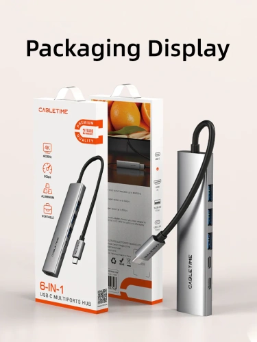 USB концентратор CABLETIME HB01G (CT-HBP1-AG6) 6-в-1 с HDMI, 100W PD для MacBook Pro/Air - Gray фото 3