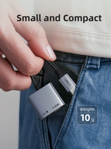 Адаптер CABLETIME CPA1G (CT-CMAC-AG) USB C на 3,5 мм аудио+USB C PD 60 Вт фото 8