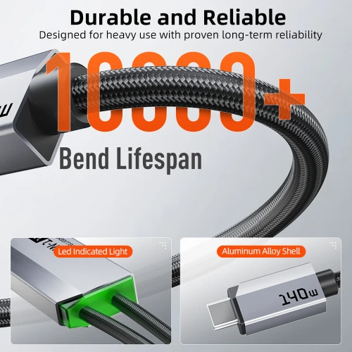 Кабель CABLETIME CU14J (CT-2CM140-AG) 1.5м USB-C на два USB-C 140 Вт черный плетеный фото 6