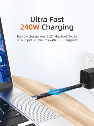 Плоский кабель USB4 CABLETIME CU45B (CT-FU4-AG) 40 Гбит/с, 8K/60 Гц, 240 Вт фото 4