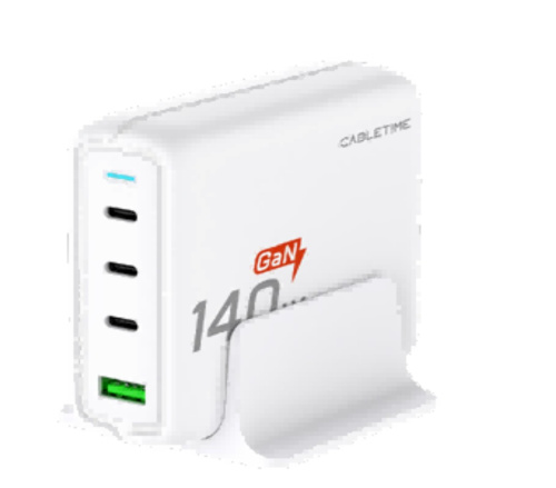 Сетевое зарядное устройство CABLETIME G14WU (CT-GAN140-PWU) 140 Вт, PD 3.1, GAN 4C1A, белый