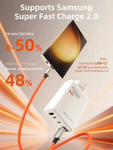 Зарядное устройство CABLETIME G150W (CT-GAN150-PW) 4-в-1 150 Вт GAN USB C, белый фото 6 Зарядное устройство CABLETIME G150W (CT-GAN150-PW) 4-в-1 150 Вт GAN USB C, белый фото 6