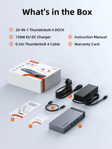 Многопортовая док-станция CABLETIME TB20G (CT-TB201-AG) 20-В-1 Thunderbolt 4 4K USB-C, USB-A, HDMI, DisplayPort, 3,5 мм стерео, RJ‑45, SD-карт, DC Chipset DL6950/ JHL8440, серый фото 8 Многопортовая док-станция CABLETIME TB20G (CT-TB201-AG) 20-В-1 Thunderbolt 4 4K USB-C, USB-A, HDMI, DisplayPort, 3,5 мм стерео, RJ‑45, SD-карт, DC Chipset DL6950/ JHL8440, серый фото 8