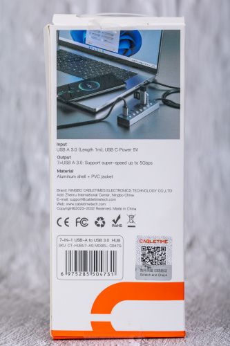 USB-Хаб CABLETIME CB47G (CT-HUBU7-AG) 7-в-1 USB-A на USB 3.0 фото 10