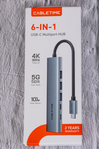 USB концентратор CABLETIME HB01G (CT-HBP1-AG6) 6-в-1 с HDMI, 100W PD для MacBook Pro/Air - Gray фото 10