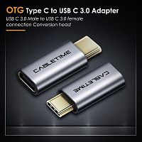 Адаптер CABLETIME CP74G (CT-C160-U31-CMCF-AS) USB-C Male to USB-C Female. Алюминий
