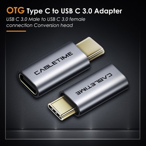 Адаптер CABLETIME CP74G (CT-C160-U31-CMCF-AS) USB-C Male to USB-C Female. Алюминий