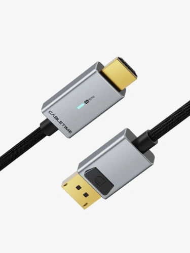 Кабель CABLETIME CD30N (CT-AV585-P02G4K60-S3) TIME DisplayPort - HDMI, Ultra HD 4K/60 Гц (3840*2160p), ПВХ нейлоновый, со светодиодом