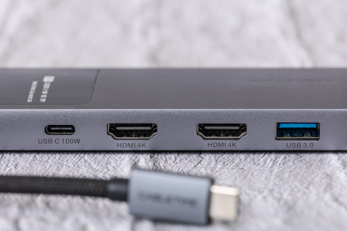 Док-станция USB-C CABLETIME CB83G (CT-HUBD4-AG) с 2×HDMI 4K30 Гц, 2×USB-A 3.0 5 Гбит/с, 1×USB-C 3.0 5 Гбит/с, 1×USB-A 2.0, 1×SD/TF 2.0, 1×USB-C PD 100 Вт, 1×LAN 1000 Мбит/с фото 5