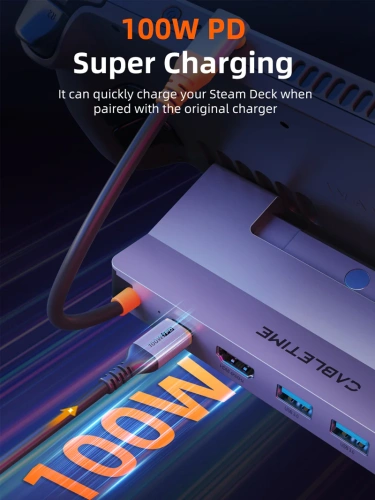 Док-станция CABLETIME CB05G (CT-SDK7-AG) 6 в 1 USB C Dock 4K @ 60 Гц HDMI, 5 Гбит/с, 100 Вт, Ethernet 1000 Мбит/с, алюминиевая конструкция фото 5