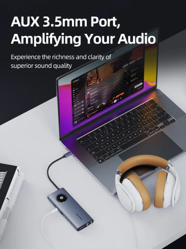 USB-Хаб (концентратор) CABLETIME CB90G (CT-HUBL1-AG) 12-в-1 USB-C HUB, 2 HDMI, 1 DisplayPort для ноутбука - Gray фото 4