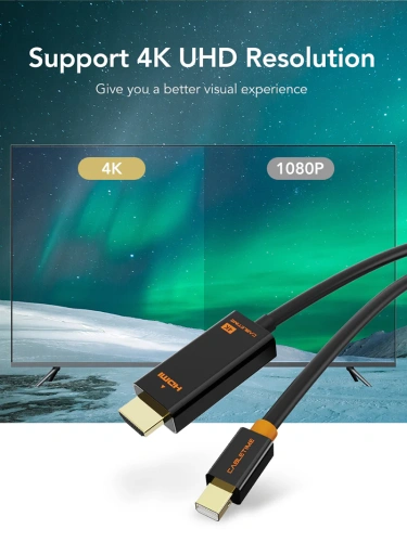 Кабель CABLETIME CD51H (CT-AV588-03G-B1) 1 м, Mini DisplayPort - HDMI, Mini DP Male - HDMI Male, Full HD (1920*1080p)/60 Гц, черный фото 2 Кабель CABLETIME CD51H (CT-AV588-03G-B1) 1 м, Mini DisplayPort - HDMI, Mini DP Male - HDMI Male, Full HD (1920*1080p)/60 Гц, черный фото 2