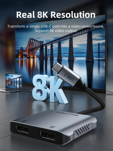 USB-концентратор CABLETIME CB72G (CT-CM2D8K-AG) 4-в-1 USB-C HUB, 8K, Dual DP адаптер - Gray фото 2