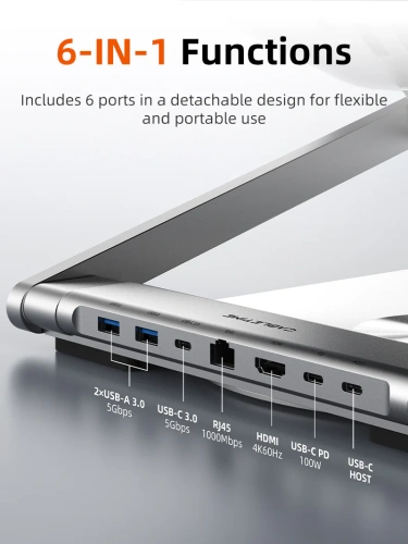 Подставка CABLETIME CS51S (CT-LSH01-AS) для ноутбука с вращением на 360° и концентратором 6-в-1 фото 4