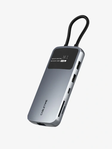 USB-концентратор CABLETIME CB80G (CT-HUBD1-AG) 10-в-1 USB-C HUB, 8K,  USB-C (Support Windows MST) SCREEN - Gray