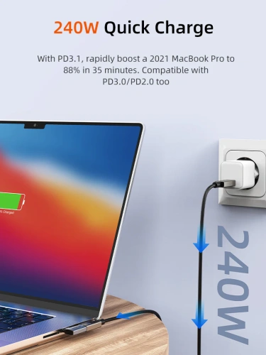 Адаптер CABLETIME CP85G (CT-OTG43-AG) USB4 Type-C OTG U-образный 40 Гбит/с фото 4