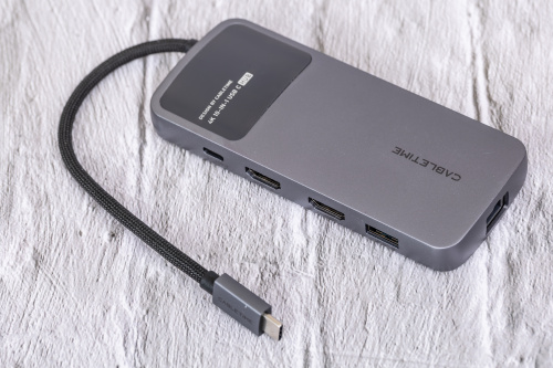 Док-станция USB-C CABLETIME CB83G (CT-HUBD4-AG) с 2×HDMI 4K30 Гц, 2×USB-A 3.0 5 Гбит/с, 1×USB-C 3.0 5 Гбит/с, 1×USB-A 2.0, 1×SD/TF 2.0, 1×USB-C PD 100 Вт, 1×LAN 1000 Мбит/с фото 3