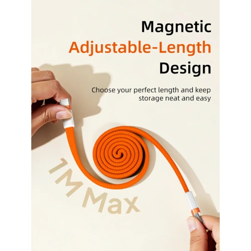 Магнитный плоский кабель CABLETIME CU15H (CT-CM100M-AOW1) 1 м USB-C PD100W оранжевый плетеный фото 11