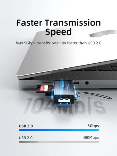 Кардридер CABLETIME CD40G (CT-ACSD3-AG) - USB 3.0, Type-C, адаптер SD/microSD, серый фото 3