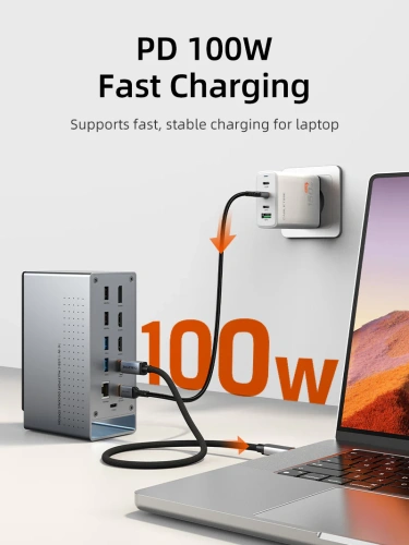 Многопортовая док-станция CABLETIME CB18D (CT-DK181-AG) 18-В-1 8K USB-C с поддержкой macOS MST на Chipset DL6950 (поддерживает 3 экрана) фото 6