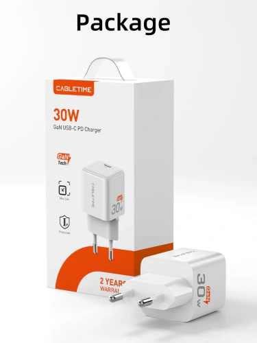 Зарядное устройство CABLETIME GA30W (CT-GAN30-PW) GaN PD3.0 30 Вт, белый фото 15 Зарядное устройство CABLETIME GA30W (CT-GAN30-PW) GaN PD3.0 30 Вт, белый фото 15