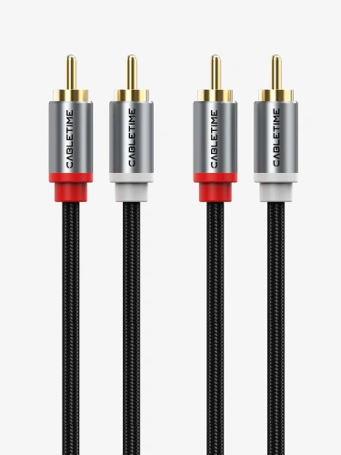 Кабель стерео CABLETIME CF43H (CT-RCA-AG1) 1 м, 2RCA на 2RCA, медный, черный