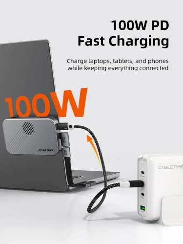 Магнитный концентратор CABLETIME CB34S (CT-HUBS1-AS) 7-в-1 1×HDMI 4K60 Гц, 1×10 Гбит/с NVMe SSD, HDMi 1×USB-A 3.2 10 Гбит/с, 1×USB-C 3.2 10 Гбит/с, 1×SD/TF 3.0 104 Мбит/с, 1×USB-C PD 100 Вт фото 5