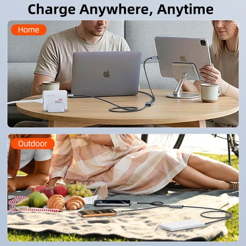 Кабель CABLETIME CU14J (CT-2CM140-AG) 1.5м USB-C на два USB-C 140 Вт черный плетеный фото 9
