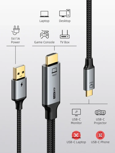 Кабель CABLETIME CC18L (CT-HMCM4K-AG2) 2 м, USB TYPE C - HDMI 4K/60 Гц фото 5