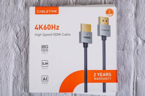 Кабель CABLETIME CH21N (AV540-PUSHEAAG-DB3) PRE SLIM HDMI2.0 AM/AM, 4k/60 Гц, позолоченный, синяя ПВХ-оболочка фото 6
