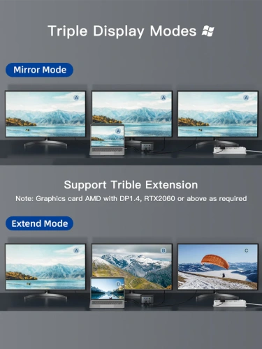Многопортовая док-станция CABLETIME CB11G (CT-DOCK131-AG2) 13 в 1 USB C, с возможностью подключения трех мониторов и возможностью подачи питания фото 4