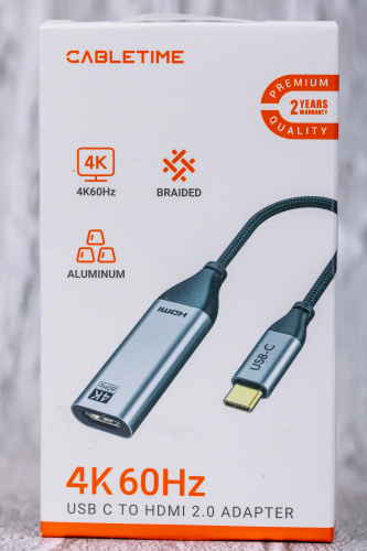 Кабель-адаптер CABLETIME CP10B (CT-C160-PU31-CMHDFn1-S0.2) 0.2 м, USB Type-C - HDMI, 4K/60 Гц, коаксиальный, нейлоновый фото 6
