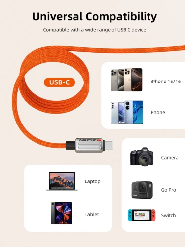 Магнитный кабель USB-C CABLETIME CU06L (CT-CM240-MZO2) оранжевый, быстрого заряда 2 м для iPhone 16 15 Pro Plus Max фото 14