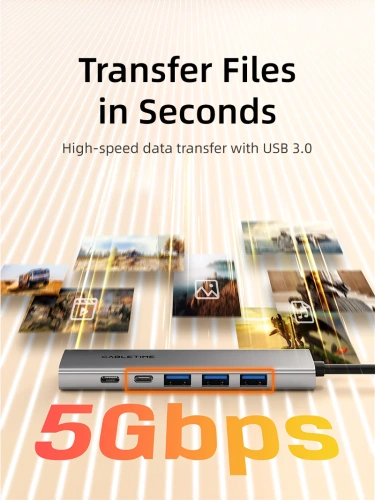 USB концентратор CABLETIME HB01G (CT-HBP1-AG6) 6-в-1 с HDMI, 100W PD для MacBook Pro/Air - Gray фото 6