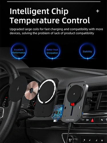 Беспроводное зарядное устройство CABLETIME CE11B (CT-WPH01-PG) автодержатель, Qi-зарядка 15 Вт, быстрая зарядка, автоматическое зажимание, магнитное крепление фото 7 Беспроводное зарядное устройство CABLETIME CE11B (CT-WPH01-PG) автодержатель, Qi-зарядка 15 Вт, быстрая зарядка, автоматическое зажимание, магнитное крепление фото 7