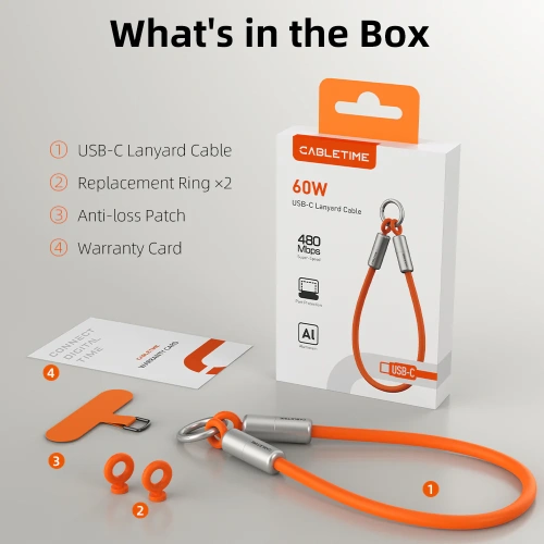Ремешок на запястье с кабелем CABLETIME CU46G (CT-CL60-ASG) 0.3м USB-C PD60W оранжевый фото 11
