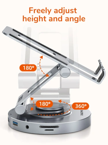 Док-станция для телефона/планшета USB CABLETIME CB02G (CT-HUBC8-AG) 8-в-1, алюминиевый USB-хаб с 360° подставкой для iPad Pro и ноутбука фото 5