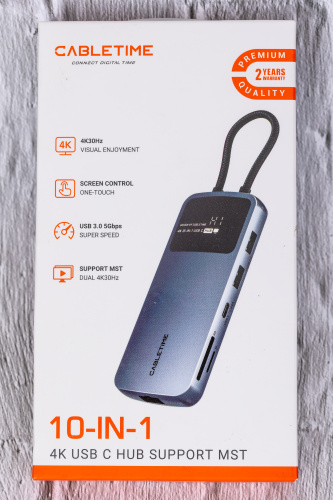 Док-станция USB-C CABLETIME CB83G (CT-HUBD4-AG) с 2×HDMI 4K30 Гц, 2×USB-A 3.0 5 Гбит/с, 1×USB-C 3.0 5 Гбит/с, 1×USB-A 2.0, 1×SD/TF 2.0, 1×USB-C PD 100 Вт, 1×LAN 1000 Мбит/с фото 2