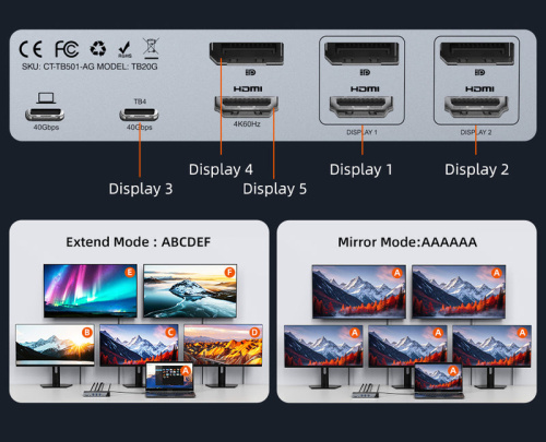 Многопортовая док-станция CABLETIME TB20G (CT-TB201-AG) 20-В-1 Thunderbolt 4 4K USB-C, USB-A, HDMI, DisplayPort, 3,5 мм стерео, RJ‑45, SD-карт, DC Chipset DL6950/ JHL8440, серый фото 12 Многопортовая док-станция CABLETIME TB20G (CT-TB201-AG) 20-В-1 Thunderbolt 4 4K USB-C, USB-A, HDMI, DisplayPort, 3,5 мм стерео, RJ‑45, SD-карт, DC Chipset DL6950/ JHL8440, серый фото 12