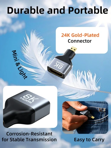 Адаптер CABLETIME CP46G (CT-DHF8K-AG) 8K Micro HDMI/HDMI «папа-мама» - алюминий + корпус из ПВХ фото 7