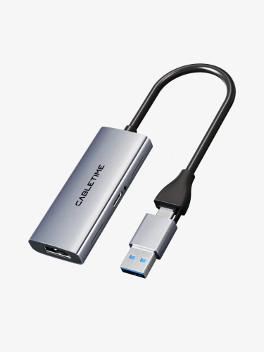 Адаптер видеозахвата CABLETIME CB66G (CT-ACHC3P-AG) USB 3.0 A+C в HDMI с помощью PD100W