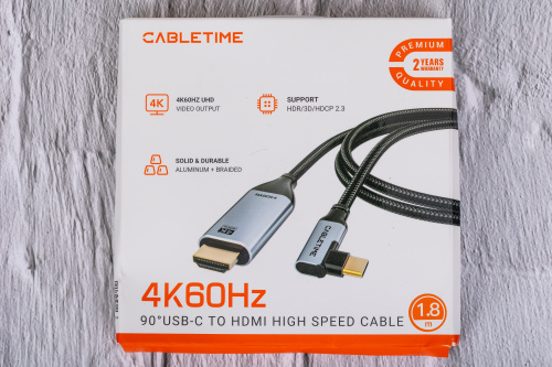 Кабель CABLETIME CC11K (CT-C160-PU31-CMRHD1-S1.8) USB TYPE C - HDMI 90° 4K/60 Гц фото 6