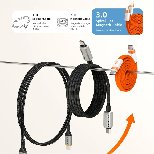 Магнитный плоский кабель CABLETIME CU15H (CT-CM100M-AOW1) 1 м USB-C PD100W оранжевый плетеный фото 8