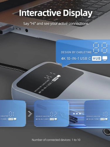 USB-концентратор CABLETIME CB81G (CT-HUBD2-AG) 10-в-1 USB-C HUB, 4K@60Hz, серия экранов - Gray фото 5 USB-концентратор CABLETIME CB81G (CT-HUBD2-AG) 10-в-1 USB-C HUB, 4K@60Hz, серия экранов - Gray фото 5