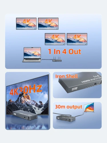 HDMI Сплиттер CABLETIME CP38G (CT-HSP4K14-FG) 4K 30 Гц 1× 4 HDMI-разветвлитель фото 5