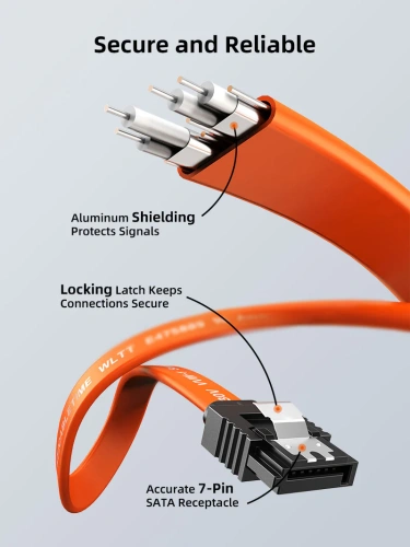 Кабель интерфейсный CABLETIME CAS2E (CT-SATA3-B0.5) 0.5 м, Orange, SATA 3.0, прямой разъем, металлические защелки фото 4 Кабель интерфейсный CABLETIME CAS2E (CT-SATA3-B0.5) 0.5 м, Orange, SATA 3.0, прямой разъем, металлические защелки фото 4
